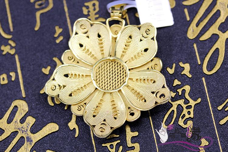 【新品 景泰蓝珐琅掐丝镶青金石925纯银鎏24k金大花吊坠 q-18】新品
